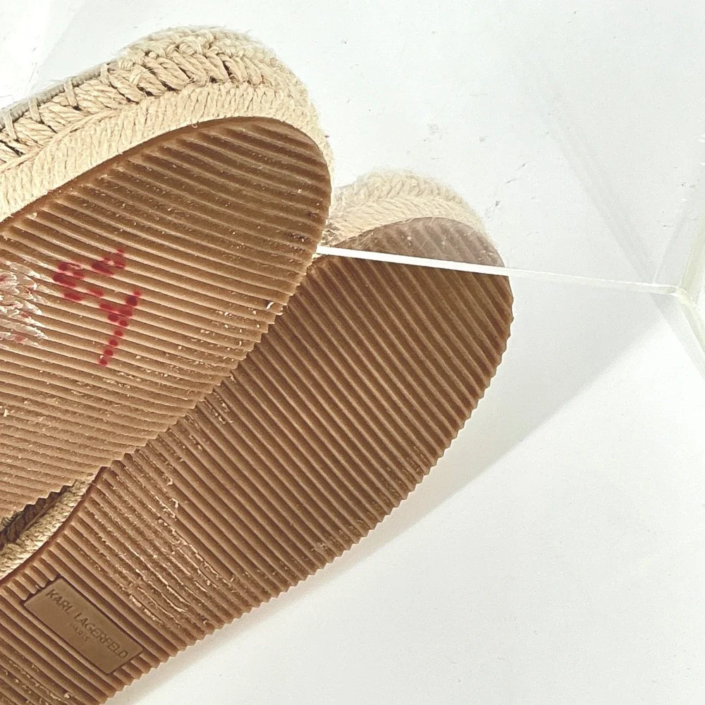 Karl Lagerfeld Paris Size 6 Manika‎ Espadrille Flats Beige Rhinestone Logo